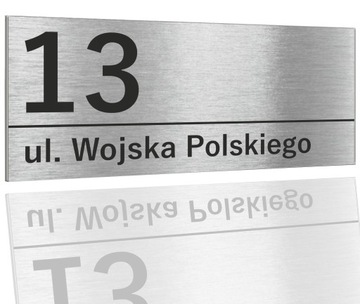 TABLICZKA Z NUMEREM DOMU ADRESOWA SREBRNA NIERDZEWNA 45x20 ulica Numer domu