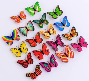 БАБОЧКИ 3D светодиодные самоклеящиеся ЛАМПЫ-бабочки 1 шт. ЦВЕТНЫЕ 02-10