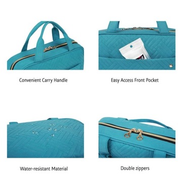 Женская дорожная косметичка бирюзового цвета большой вместительности.