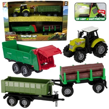 ZESTAW TRAKTOR Z PRZYCZEPAMI MASZYNY ROLNICZE 4 EL FARMA ŚW/DŹW