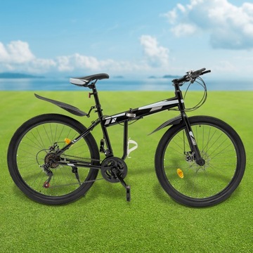 Черный складной горный велосипед, 26 дюймов, 21 скорость, механический дисковый тормоз