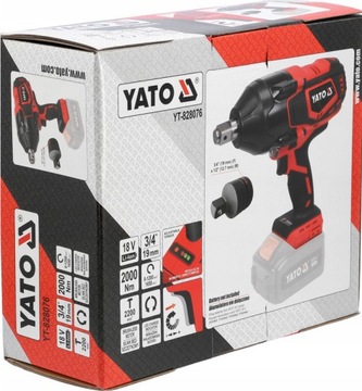 БЕСПРОВОДНОЙ УДАРНЫЙ КЛЮЧ 18 В 3/4 ДЮЙМА 2000 НМ ПЕРЕХОДНИК 1/2 ДЮЙМА КОРПУС YATO