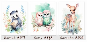 КРАСИВЫЕ ДЕТСКИЕ КАРТИНКИ ЛЕСНЫЕ ЖИВОТНЫЕ ПАСТЕЛЬ МЕДВЕДЬ ЛОШАДЬ УЗОРЫ А3 и 30х40