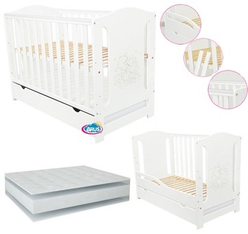 ŁÓŻECZKO Z SZUFLADĄ TAPCZANIK BIAŁE + MATERAC