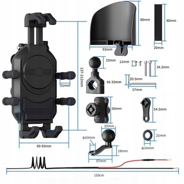 MC39 MOTOCYKLOWY UCHWYT TELEFON ANTYWIBRACYJNY ŁADOWANIE USB-C