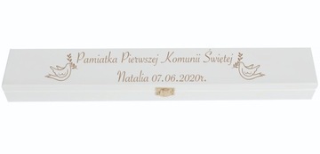 BIAŁE drewniane pudełko na świecę CHRZEST KOMUNIA