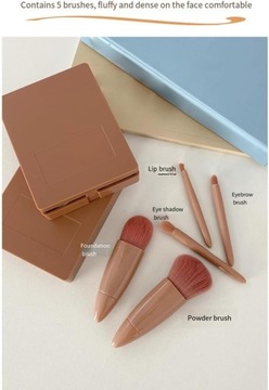 Mini 5 pędzli do makijażu, wielofunkcyjny pędzel do makijażu z lustrem, pęd