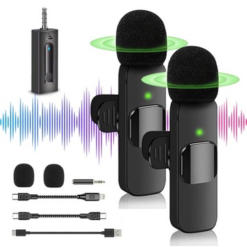 K35 BEZPRZEWODOWY 2W1 WZMACNIACZ MIKROFON DO NAGRYWANIA KRAWATOWY USB-C