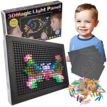 UKŁADANKA GUZIKOWA EDUKACYJNA TABLICA PODŚWIETLANA 3D MAGIC LED PINEZKAMI