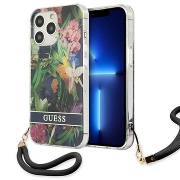 Guess Flower Strap etui w Kwiaty +Smyczka obudowa case do iPhone 13 Pro Max