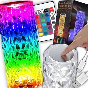 Lampka biurkowa LED USB nocna kryształowa DIAMENTOWA RGB dotykowa + PILOT