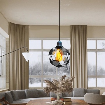 Металлическая сетка в форме футбола, подвесной светильник, абажур, клетка для лампы, домашний декор, черный