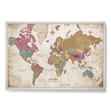 Mapa Korkowa Świata w języku Angielskim Vintage Kolorowa 70x50cm