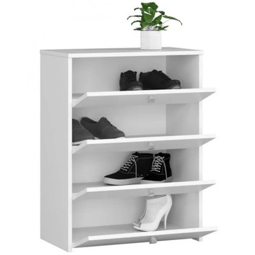 Вместительный шкаф для обуви белого цвета, 60 см, 4 распашные дверцы.