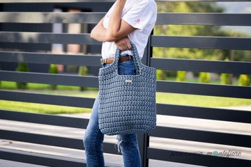 TORBA SHOPPER TOREBKA NA RAMIĘ BOHO WOREK ZE SZNURKA BAWEŁNA