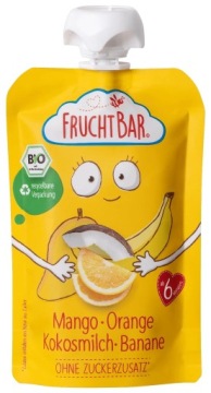 FRUCHTBAR пюре манго апельсин молоко кокосове банан біо P6 m+ 100 г