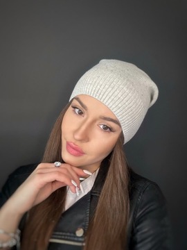 CZAPKA DAMSKA CEKINY MODNA ELEGANCKA CIEPŁA WIOSNA JESIEŃ BEANIE KOLOR 2921