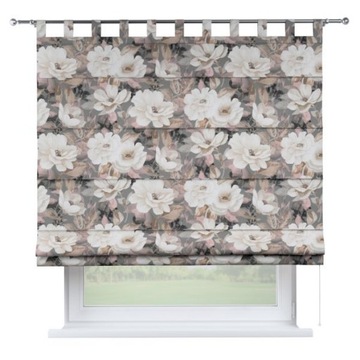 Римская штора на карнизе с цветами на сером фоне 130