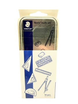 Геометрический набор в футляре STAEDTLER, 10 элементов - циркуль, угольник, линейка.