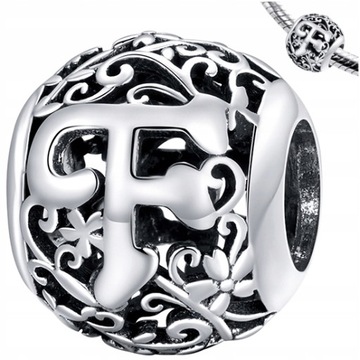 CHARMS literka F zawieszka srebro pr 925 koralik