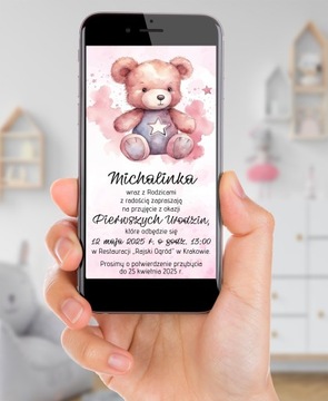 Zaproszenie elektroniczne na Chrzest, Roczek, Urodzinki - SUPER CENA