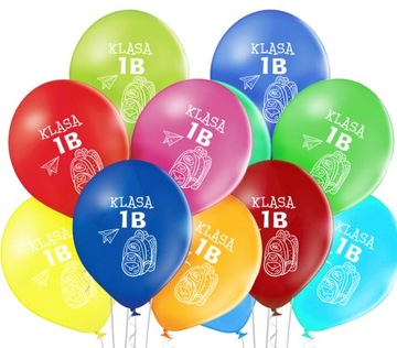 Balony Szkoła napis Klasa 1B Pierwszoklasista