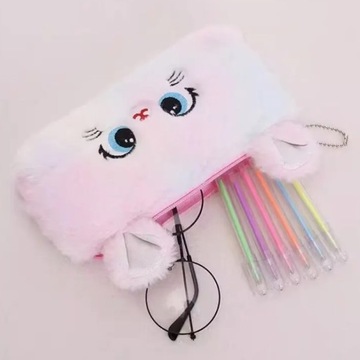 СУМКА-ПЕНСИНЕР КОСМЕТИЧЕСКАЯ СУМКА ПЛЮШ КОШКА КОТЕНОК РАДУГА РОЗОВАЯ