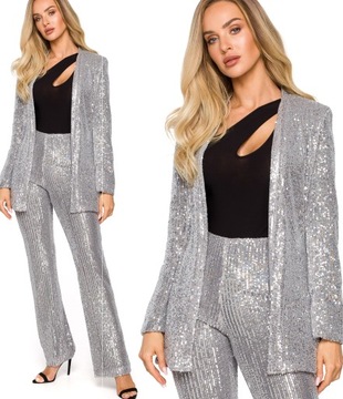 CEKINOWA DŁUGA MARYNARKA BEZ ZAPIĘCIA