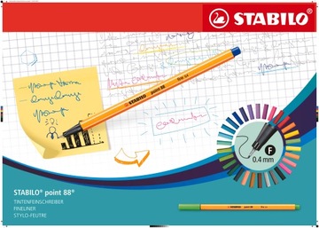 Тонкая подводка STABILO POINT 88, смесь 25 цветов + 5 неоновых.