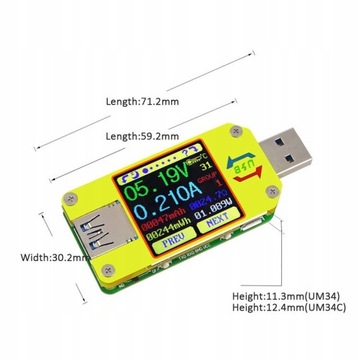 UM34 UM34C USB 3.0 Type-C Вольтметр тока