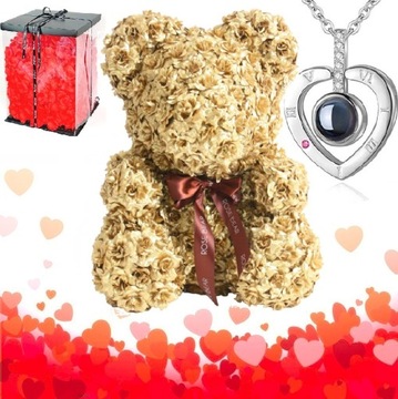 MIŚ ZE ZŁOTYCH RÓŻ + GIFTBOX + PŁATKI RÓŻ pachnący