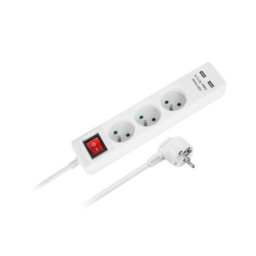 Przedłużacz sieciowy Rebel 3 gniazda + 2 gniazda USB z wyłącznikiem - 1.5