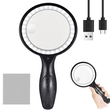 LUPA DUŻA 30X / 60X SZKŁO POWIĘKSZAJĄCE OŚWIETLENIE 33 LED DO CZYTANIA USB