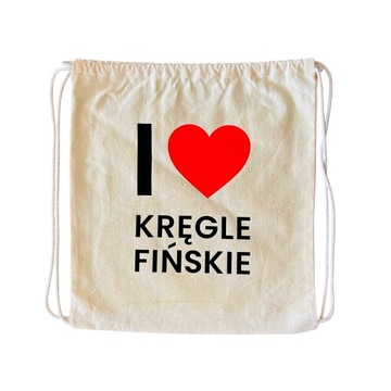 Plecak worek na kręgle fińskie - I LOVE KRĘGLE FIŃSKIE - beżowy, bawełniany
