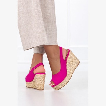 ESPADRYLE DAMSKIE FUKSJOWE BUTY NA KOTURNIE r 36