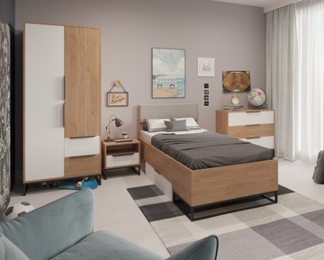 Komplet mebli LANDON hikora / biały nowoczesny loft