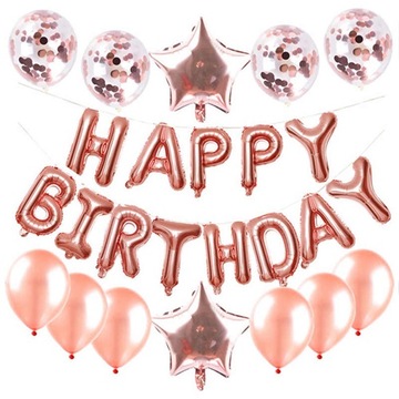 BALONY GIRLANDA DEKORACJA URODZINY HAPPY BIRTHDAY RÓŻOWY RÓŻ KONFETTI