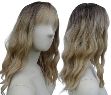 Peruka blond do ramion ombre sombre z grzywką loki