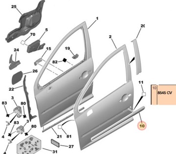 LIŠTA DVEŘE BOČNÍCH PŘEDNÍ LEVÝ PEUGEOT 207 OE