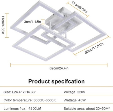 СВЕТОДИОДНЫЙ ПОТОЛОЧНЫЙ СВЕТИЛЬНИК СОВРЕМЕННАЯ ЛЮСТРА С ДИСТАНЦИОННЫМ УПРАВЛЕНИЕМ 40ВТ