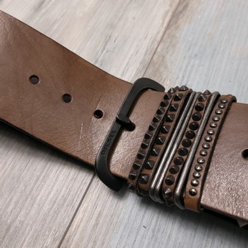 DIESEL GOLD PREMIUM Belt Skórzany Pasek Damski Szeroki 7 Brązowy Leather