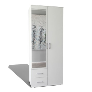 szafa Kuba 192 x 80 x 50 cm, biała, lustro lewo, 2 szuflady!