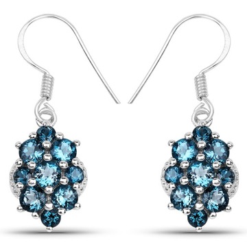 SREBRNE KOLCZYKI WISZĄCE TOPAZ LONDON BLUE