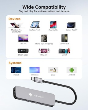 АДАПТЕР-концентратор NOVOO 5 В 1 USB-C