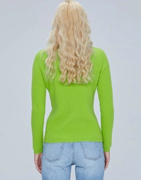 SWETER WEŁNIANY 100% WEŁNA MERINO PRĄŻKI LIMONKA