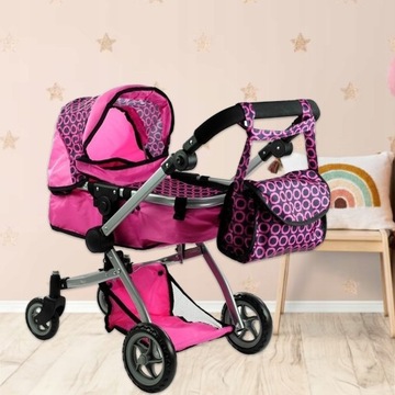 WÓZEK DLA LALEK GŁĘBOKI SPACEROWY 2w1 + TORBA PRZEKŁADANA RĄCZKA SKŁADANY