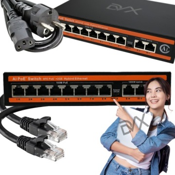 Poe Switch 8+2 8x PoE 2xUplink 10/100Mbps Pro Rozšíření 120W Watchdog Kamer