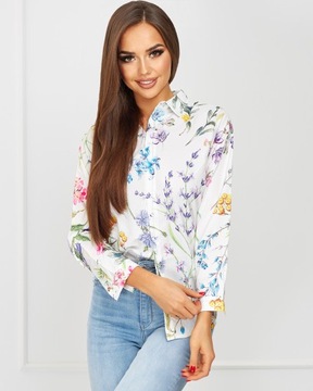 Koszula damska koronkowa kwiatowy motyw kołnierzyk guziki letnia bluzka