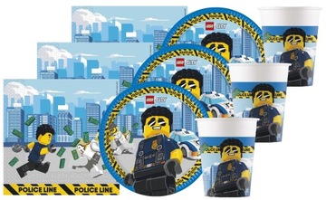 ZESTAW Lego City Kubki Serwetki Talerzyki 16 osób