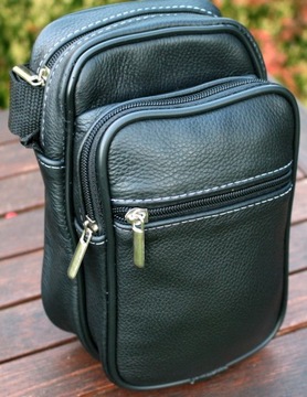 Torba skórzana męska na ramię czarna mała listonoszka polska produkcja